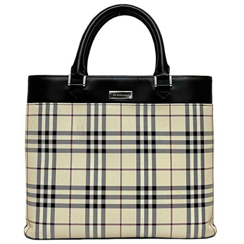 Burberry Tote Bag Beige Brown Nova Check Exterior Pocket Multiple Compartments